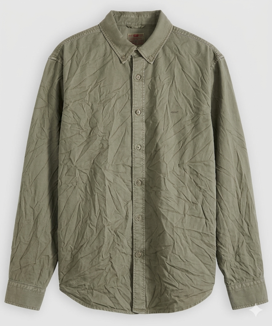 Shirt before Wrinklaway. Wrinkled